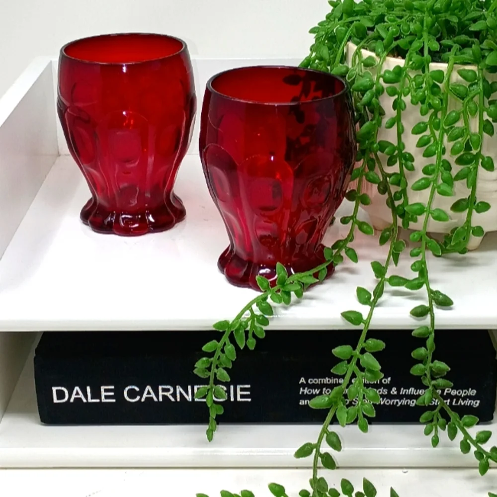 Fenton Ruby Red Glasses – Set of 2 Vintage Thumbprint Tumblers